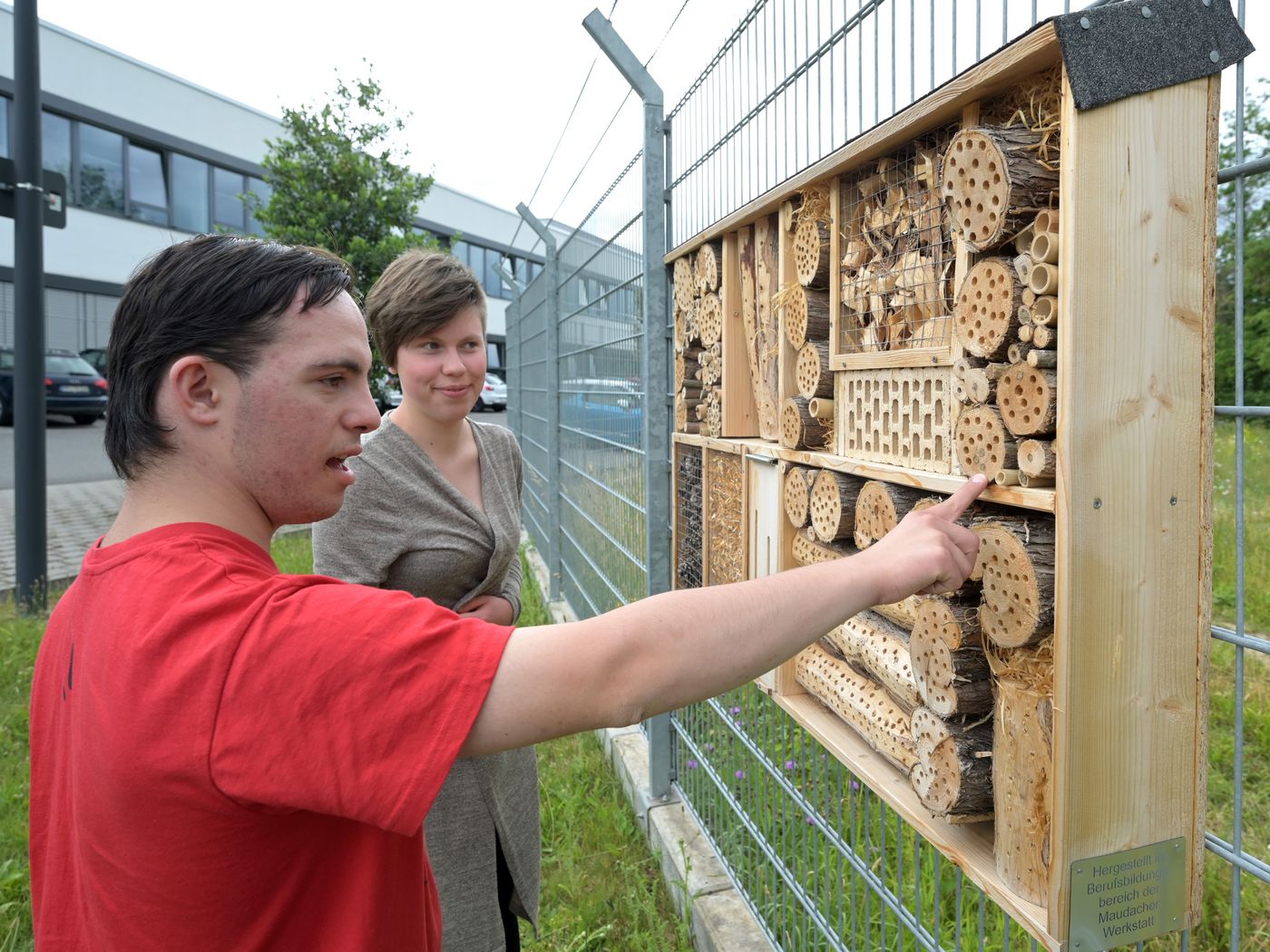 Mann und Frau vor Insektenhotel
